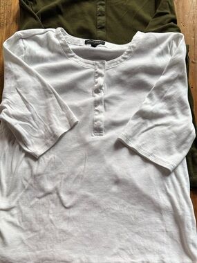 Banana Republic White & Olive Short Sleeve Henley Tee Bundle